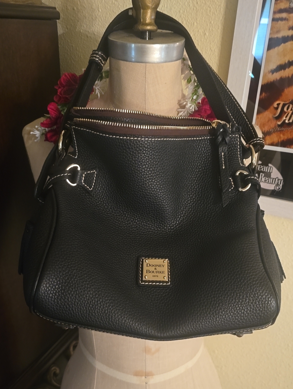 Dooney & Bourke Black Pebbled Leather Top-Handle Shoulder Bag with Gold Hardware